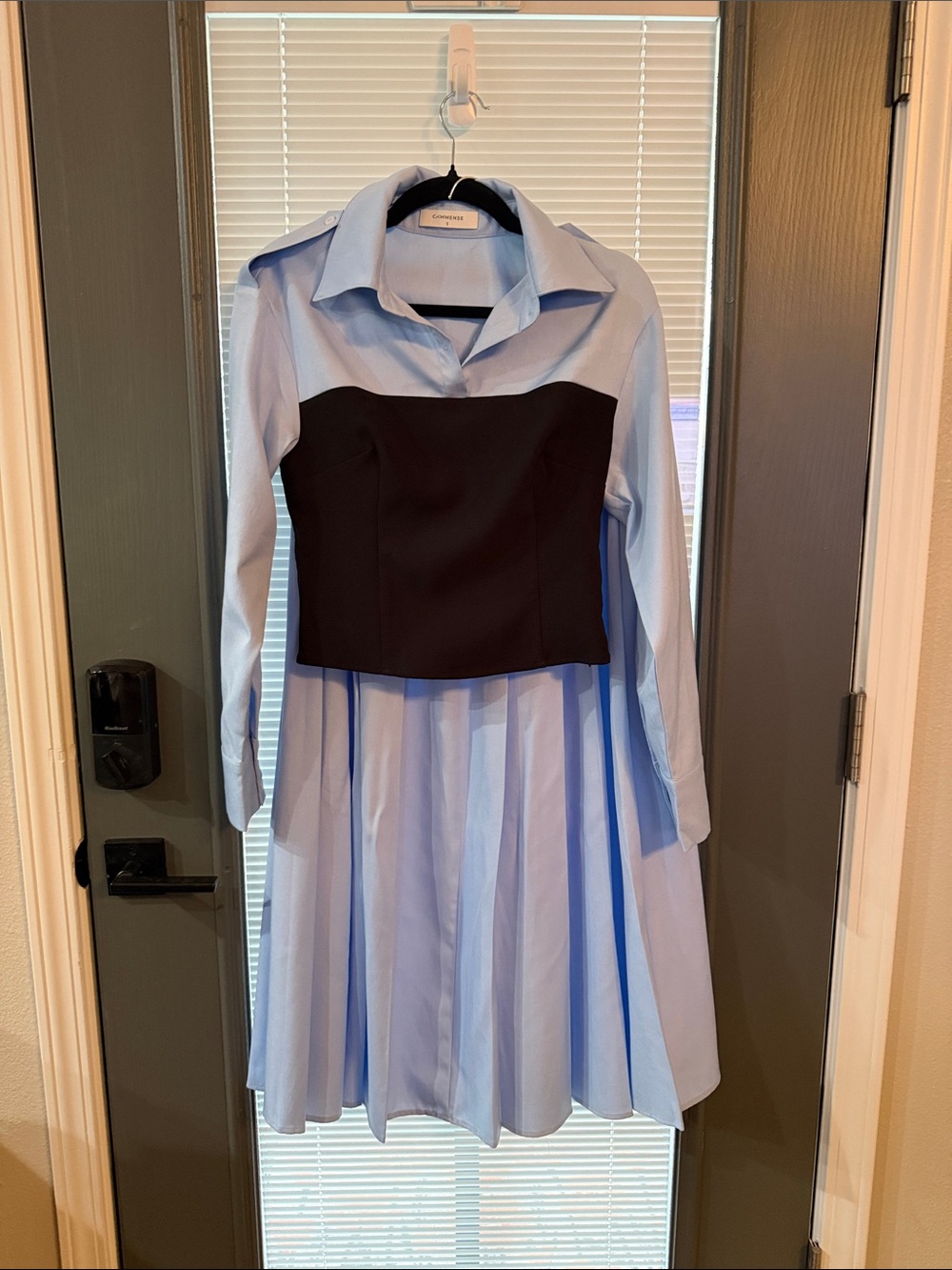 Commense Light Blue Shirt Dress with Black Bustier Overlay